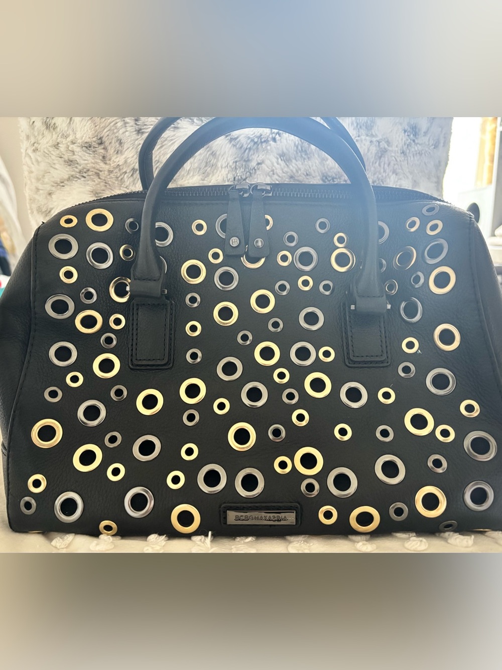 BCBGMaxAzria Black Satchel with Gold & Silver Grommets
